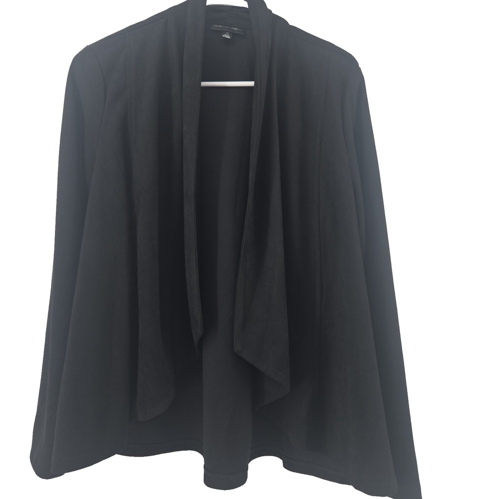 89th & Madison Black Faux Suede Open Front Sweater Topper Medium